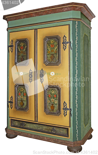 Image of Vintage painted wooden wardrobe isolated with Clipping Path on w