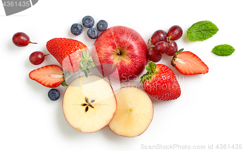 Image of composition of various fresh fruits and berries