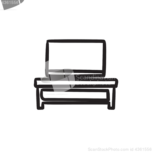 Image of Flat screen tv on modern stand sketch icon.