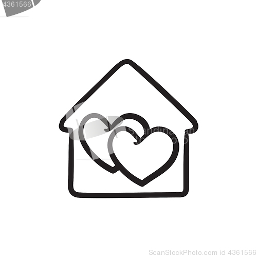 Image of House with hearts  sketch icon.