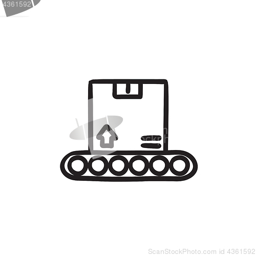 Image of Conveyor belt for parcels sketch icon.