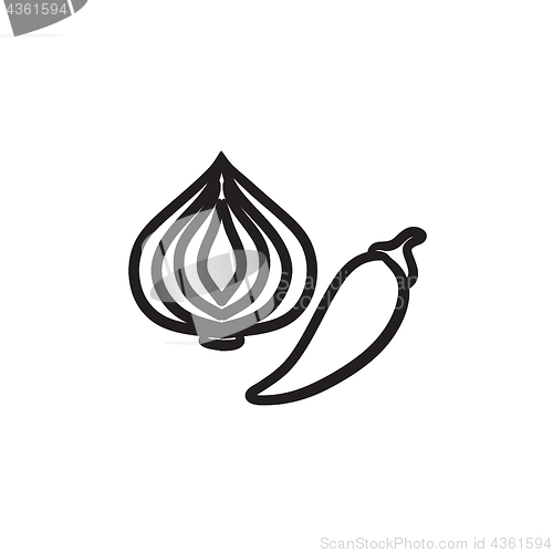 Image of Garlic and chilli sketch icon.