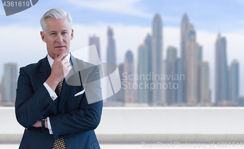 Image of Senior businessman in front of the big city