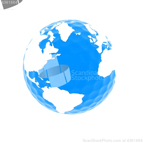 Image of Conceptual 3d illustration. Golf ball world globe