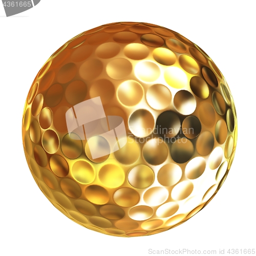 Image of 3d rendering of a golfball in gold