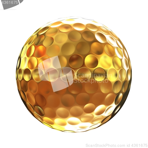 Image of 3d rendering of a golfball in gold
