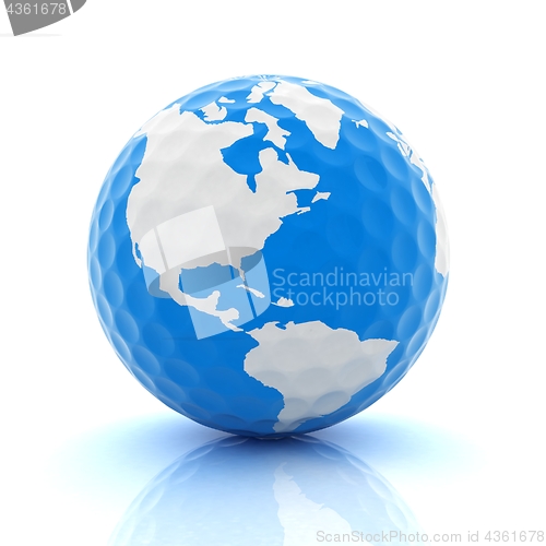 Image of Conceptual 3d illustration. Golf ball world globe