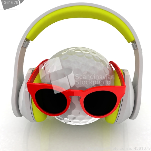 Image of Golf Ball With Sunglasses and headphones. 3d illustration