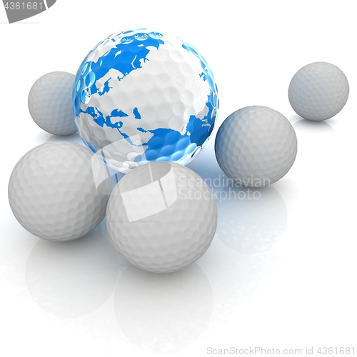 Image of Conceptual 3d illustration. Golf ball world globe
