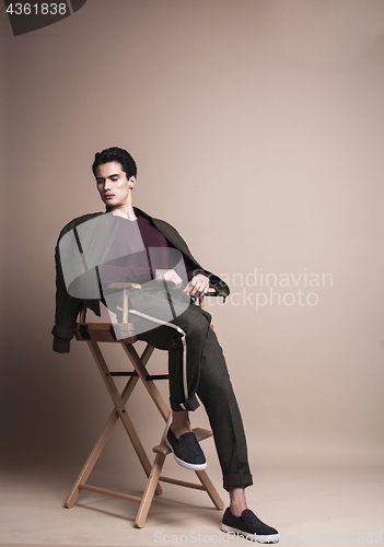 Image of handsome fashion looking man posing in studio, lifestyle modern people concept