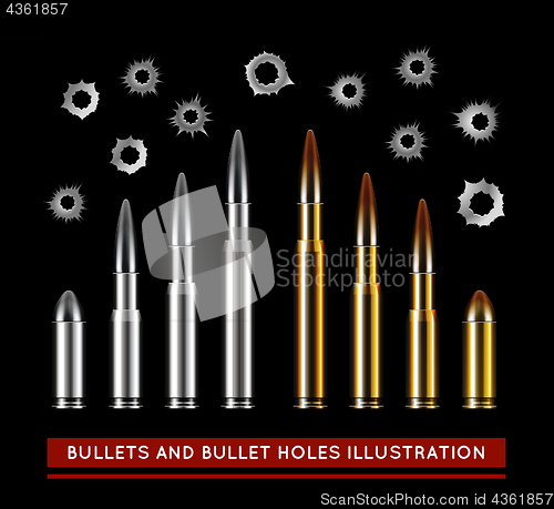 Image of Bullets and bullet holes. Vector illustration