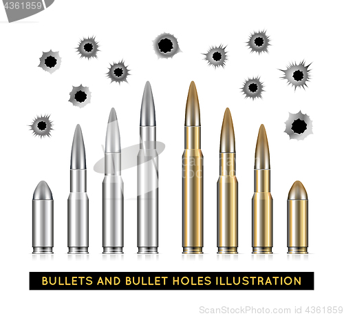 Image of Bullets and bullet holes. Vector illustration