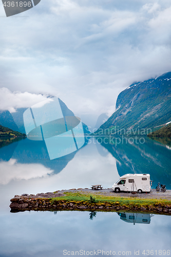 Image of Family vacation travel RV, holiday trip in motorhome