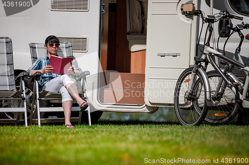 Image of Family vacation travel, holiday trip in motorhome