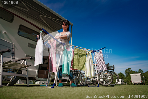 Image of Washing on a dryer at a campsite.