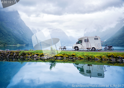 Image of Family vacation travel RV, holiday trip in motorhome