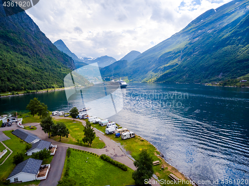 Image of Geiranger fjord, Norway aerial photography.