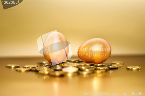 Image of Gold coins and golden eggs, the concept of financial growth