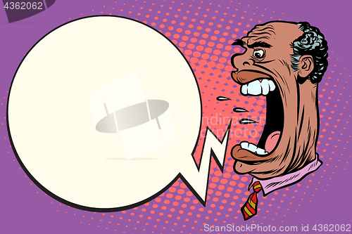 Image of Angry boss screaming, the giant head. African American people