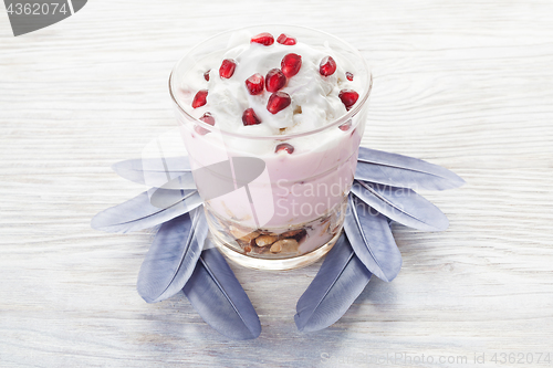 Image of Homemade yogurt meal with fruits, selective focus. Light healthy food concept.