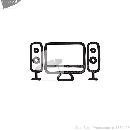 Image of Home cinema system sketch icon.