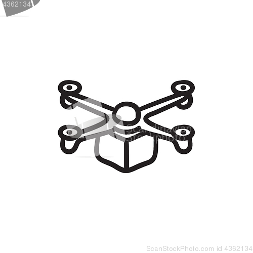 Image of Drone delivering package sketch icon.