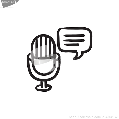 Image of Microphone with speech square sketch icon.