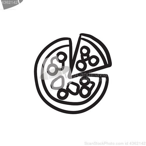 Image of Whole pizza with slice sketch icon.