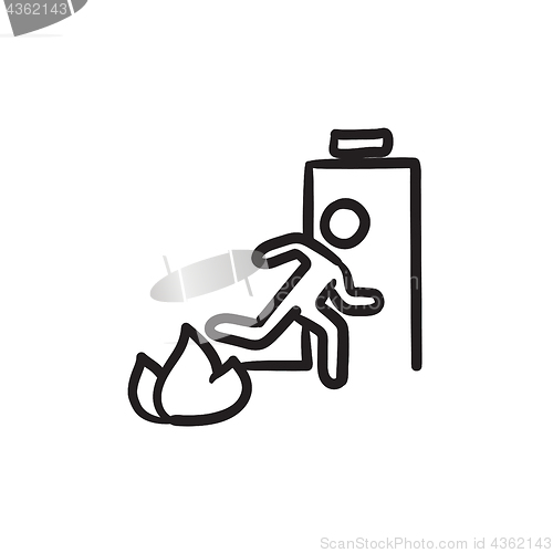 Image of Emergency fire exit door sketch icon.