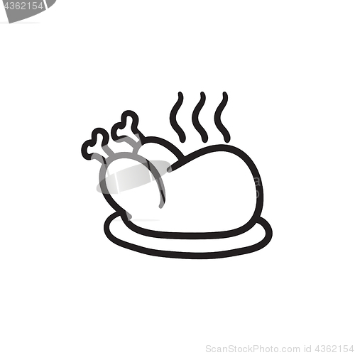 Image of Baked whole chicken sketch icon.