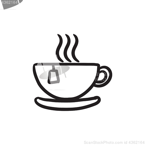 Image of Hot tea in cup sketch icon.