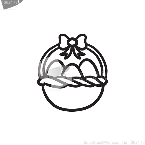 Image of Basket full of easter eggs sketch icon.