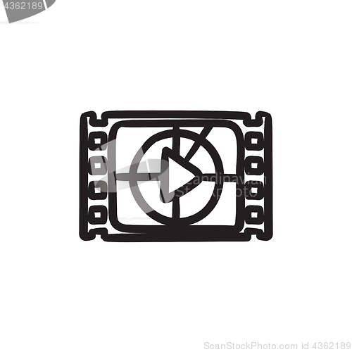 Image of Film strip with play button sketch icon.