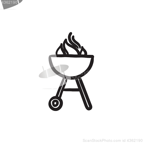 Image of Kettle barbecue grill sketch icon.