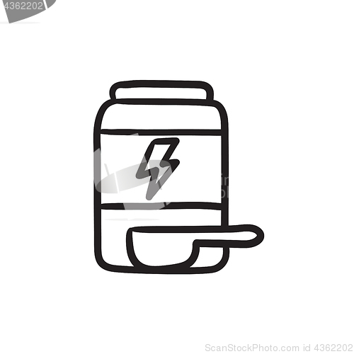 Image of Sport nutrition container sketch icon.