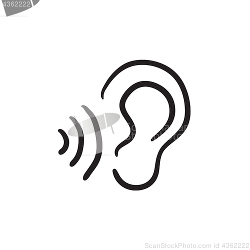 Image of Ear and sound waves sketch icon.