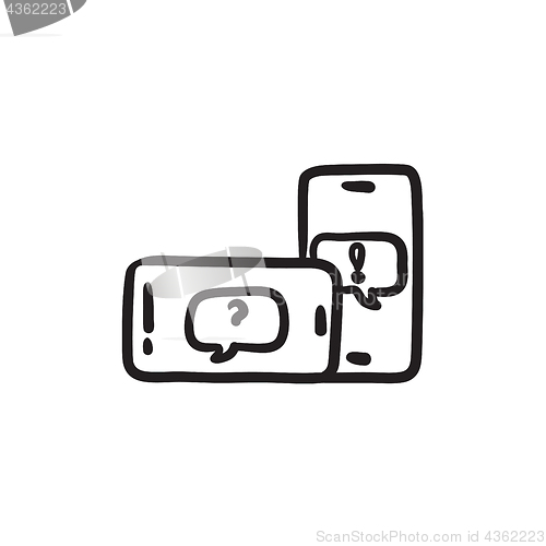 Image of Smartphones with speech squares sketch icon.