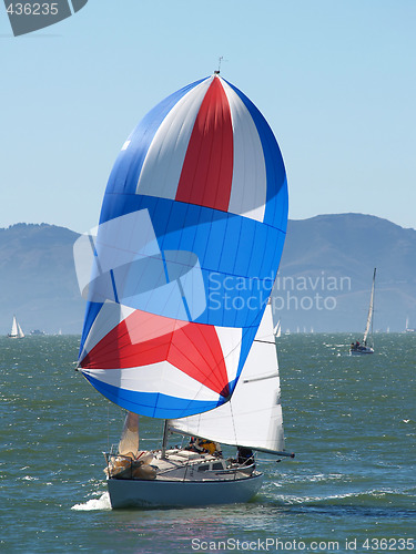 Image of Sailboat running with the wind under spinnaker