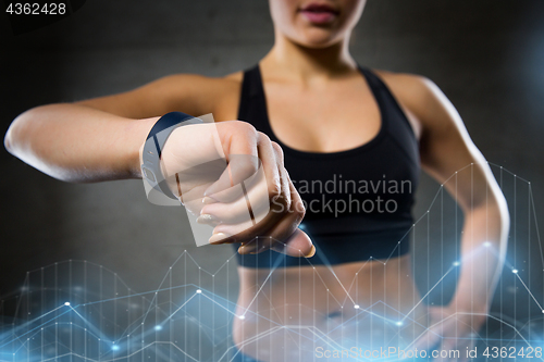 Image of woman with heart-rate watch in gym