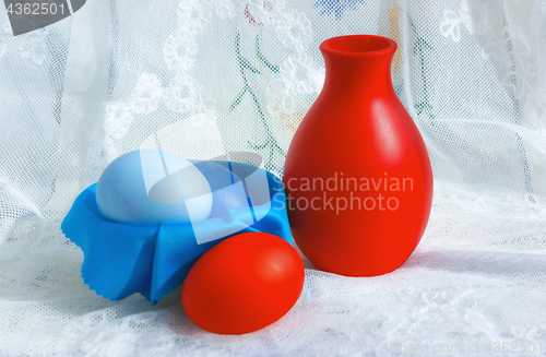 Image of Painted Easter Eggs And A Jug On A Lace