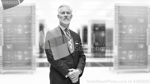 Image of Senior businessman in server room