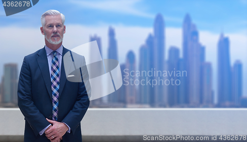 Image of Senior businessman in front of the big city