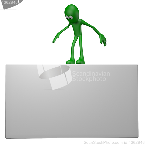 Image of cartoon guy on a board - 3d illustration