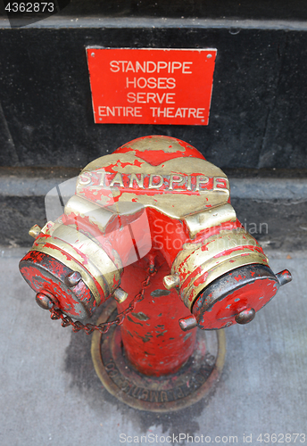 Image of Red and gold siamese standpipe 