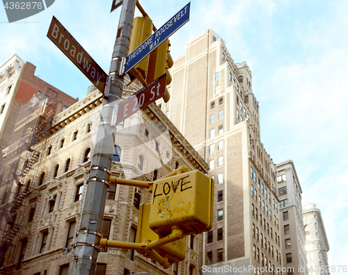 Image of Street signs at corner of East 20th Street and Broadway