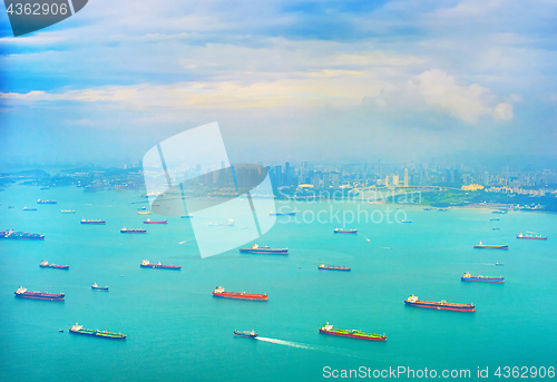 Image of Shipping tankers in Singapore harbor