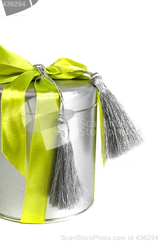 Image of metal gift box with decoration