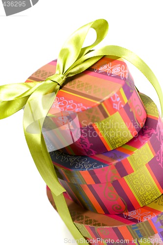 Image of pyramid of colorful gift boxes