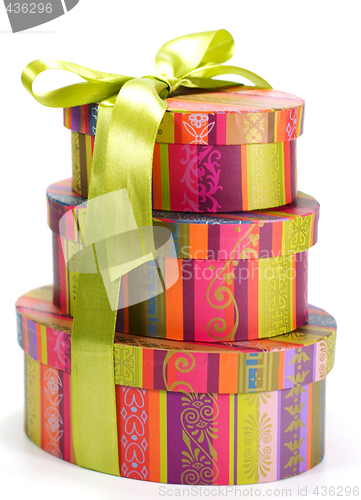 Image of pyramid of colorful gift boxes