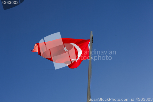 Image of National flag of Turkey on a flagpole